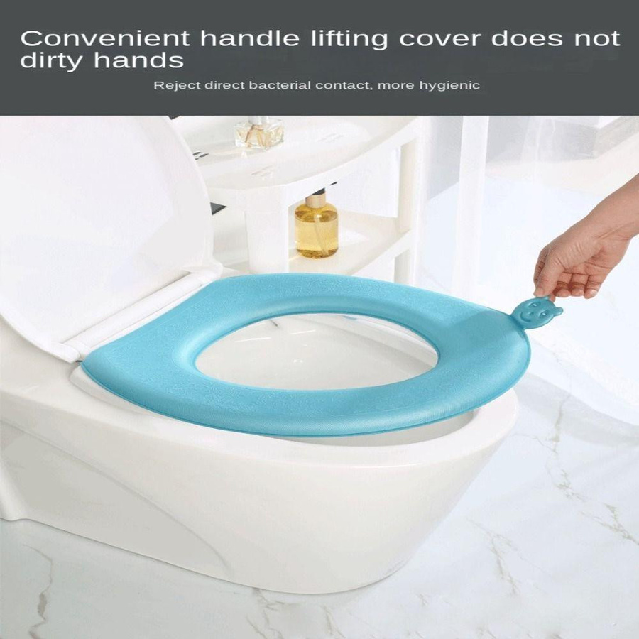 Yiran Furniture Universal EVA Wasserdichter Toilettensitzbezug Verdickt mit Klappdeckelgriff in Blau - Bild 4