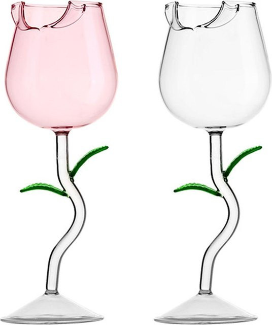 OutsideWorld Weinglas in Rosenblütenform aus Hochborosilikatglas, pink, transparent - Bild 1