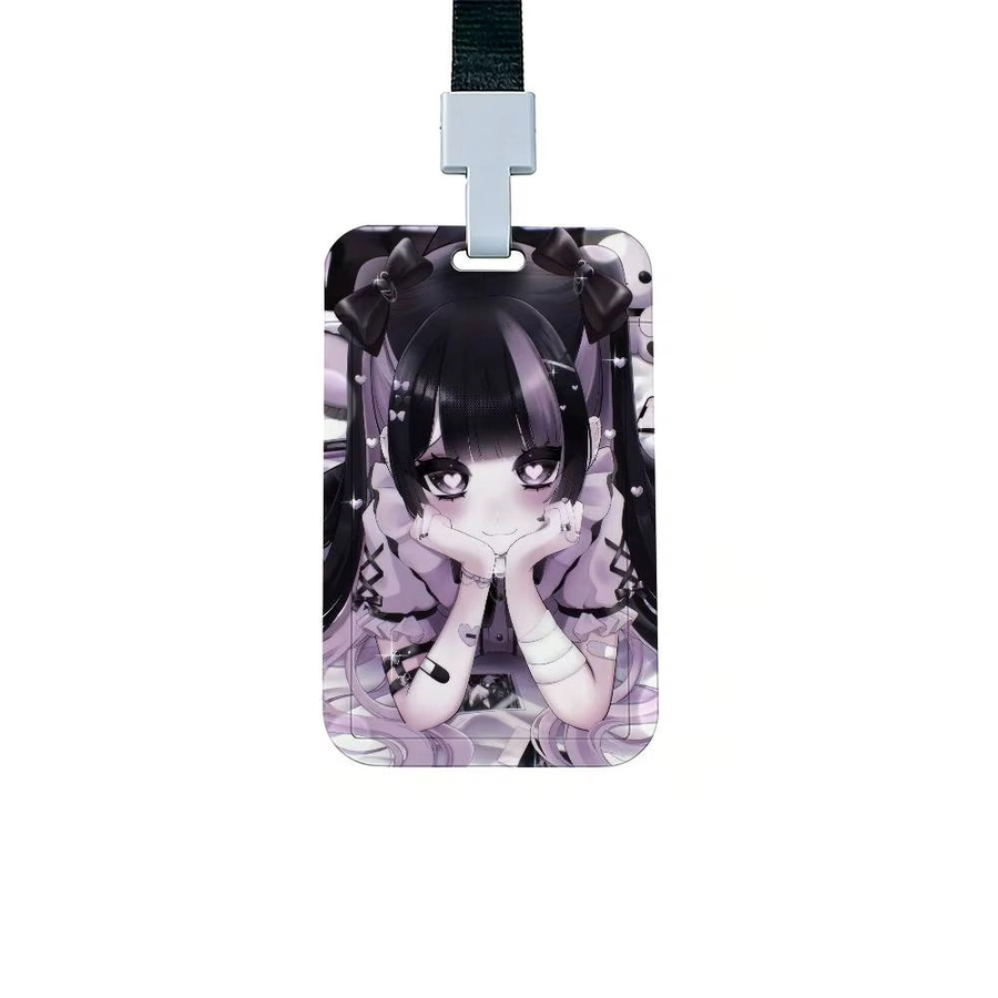Cartoon Jirai Kei Girl Kartenhalter mit Schlüsselband für Ausweise und Namensschilder, Unisex, aus Kunststoff - Bild 3