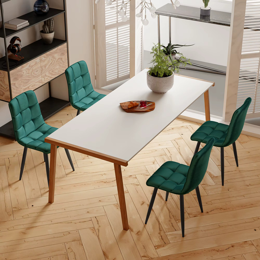 Comanlai 4er-Set Esszimmerstühle aus Samt in Grün mit Metallgestell im modernen Design - Bild 2