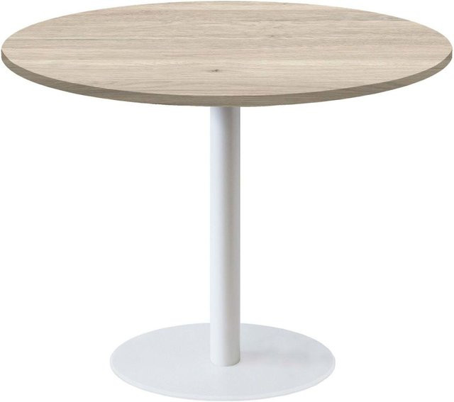 RestooTab Tisch Rome XL rund in Weiß und Hellgrau mit Birke-Dekor, Höhe: 75 cm, Durchmesser: 120 cm - Bild 1