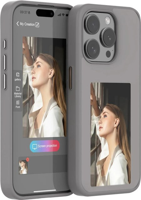 ZJM Mall DIY Tintenbildschirm iPhone Hülle mit NFC-Funktion für iPhone 16 15 14 13 Pro Max, Grau - Bild 1