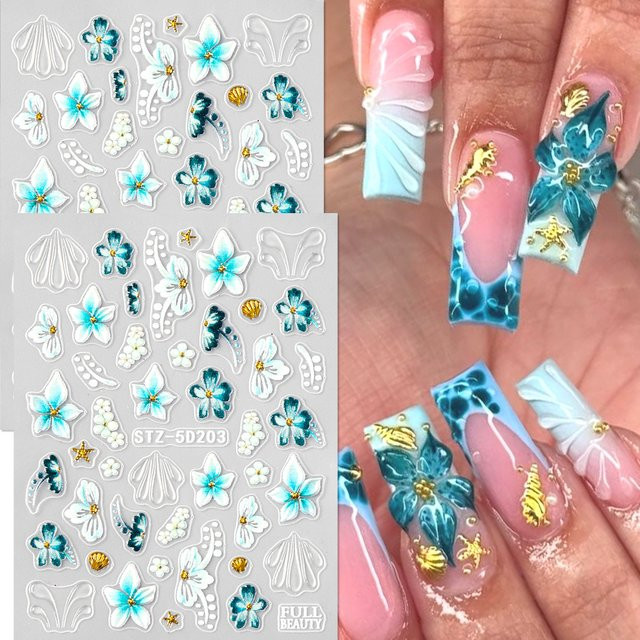 Nagelsticker Hibiskusblüten, Türkisfarben, Glänzend, Unisex - Bild 1