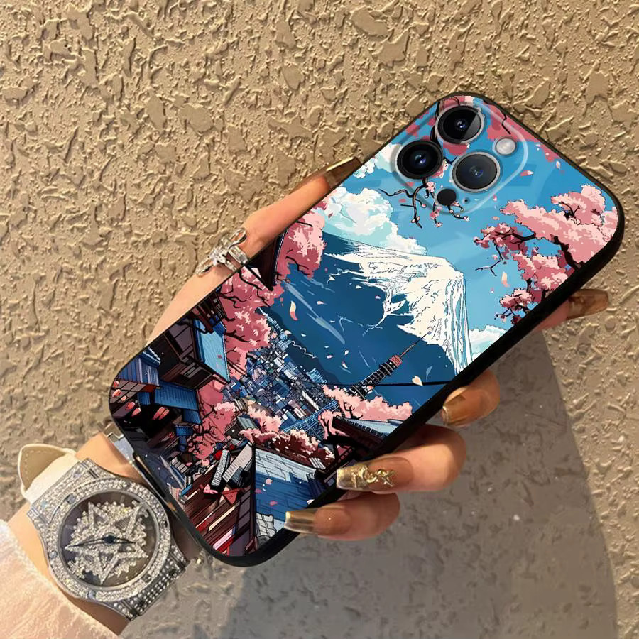 Weiche Handyhülle mit Japan Mount Fuji Motiv für Apple iPhone Modelle in Schwarz und Multicolour - Bild 3