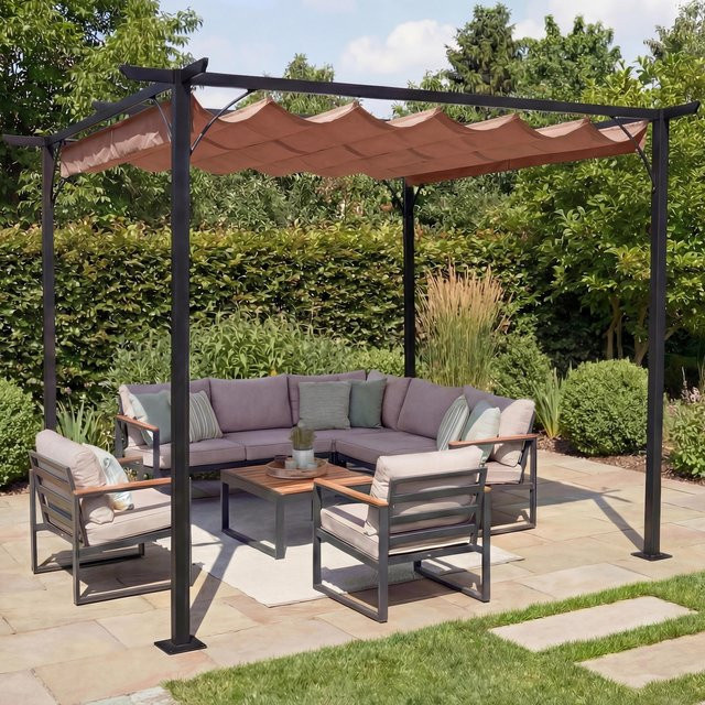 MCW Pergola Garten Pavillon MCW-C42 mit Schiebedach in Taupe-Braun, B/T: 300 x 300 cm - Bild 1