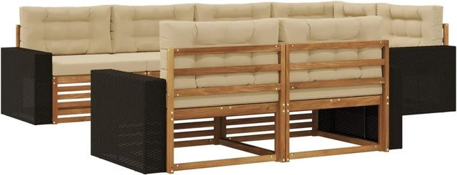 vidaXL Outdoor-Sofagarnitur aus Akazienholz in L-Form mit Kissen, Natur und Beige - Bild 1