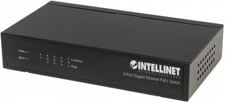 Intellinet Gigabit Ethernet PoE+ Switch Schwarz mit 4 x 10/100/1000 PoE+ und 1 x 10/100/1000 Ports, Desktop-Modell mit 60 W PoE+ Leistung - Bild 1