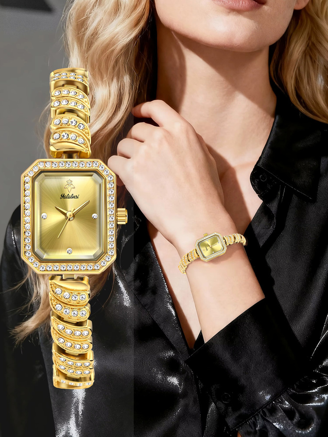 YaLaLuSi Armbanduhr Quarz, Gold, Messing, Textil, Damen - Bild 2