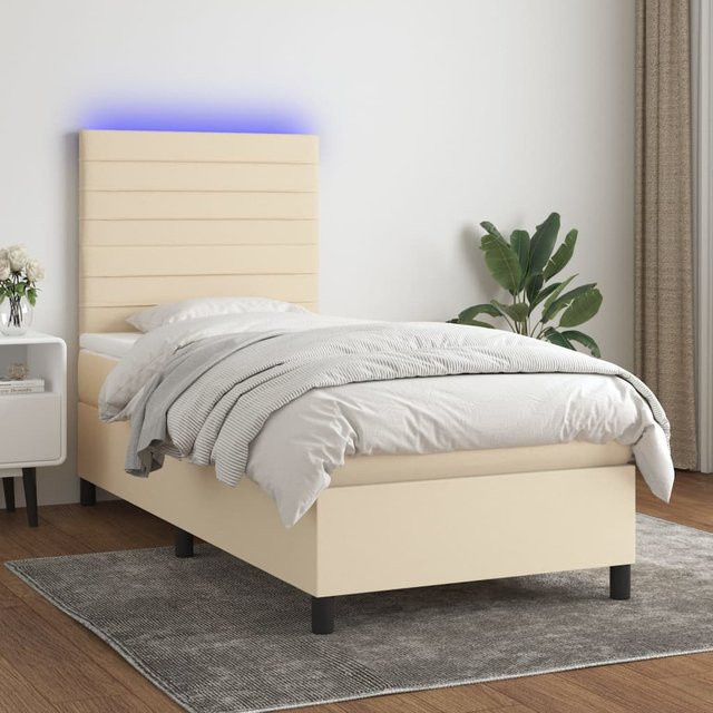 Vidaxl Kontinentalbett mit Matratze in Beige, gepolstert mit Stoffbezug und Taschenfederkern, B/T: 90 x 200 cm - Bild 1