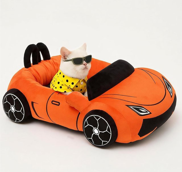Supercar Katzenbett Sofa in Orange mit Kissen und abnehmbarem Bezug aus Textil und Samt - Bild 1