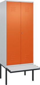 C+P PSA Doppel-Spind Classic PLUS Sitzbank mit 2 Abteilen, Kunststoff-Sitzfläche, grau/orange, B/T/H: 212 x 80 x 81,5 cm - Bild 1