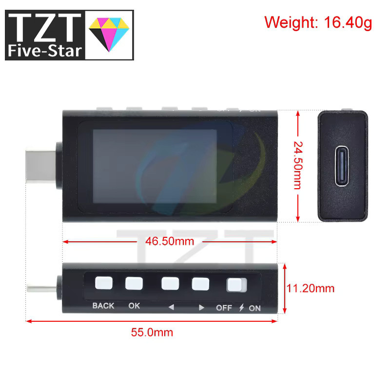 TZT KWS-X1 Typ-C Strom- und Spannungsmonitor Digitaler LCD-Leistungsmesser für DC 4-30V und 0-12A in Schwarz - Bild 2