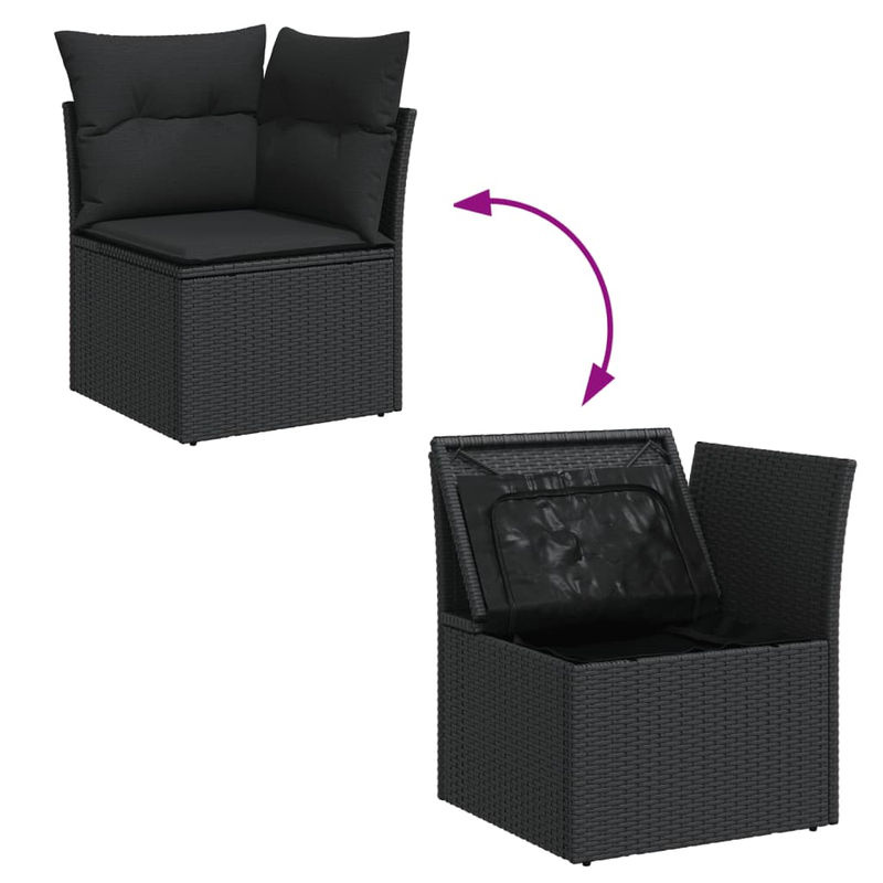 Vidaxl 6-teiliges Gartenmöbel-Set aus Polyrattan und Akazie in Schwarz mit Kissen - Bild 3