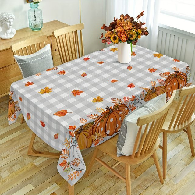 ZZN Herbsttischdecke mit Kürbis-Design aus Polyester, rechteckige Tischdecke im Country-House-Stil - Bild 1