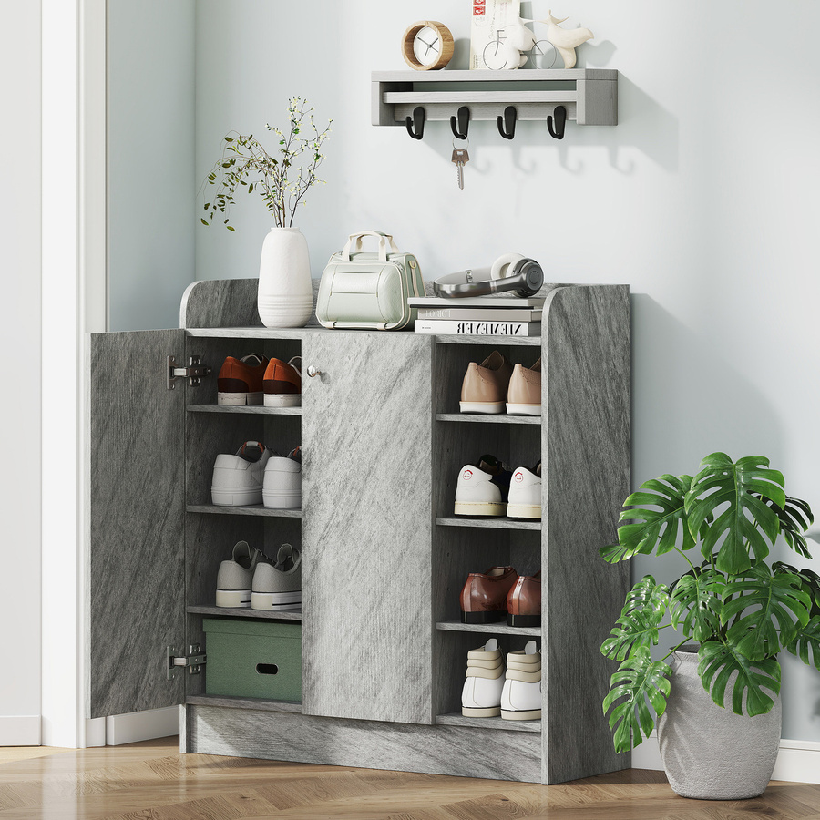 HOMCOM Schuhschrank Grau mit 4 Fächern für 12 Paar Schuhe, B/T/H: 83 x 30 x 90 cm - Bild 2