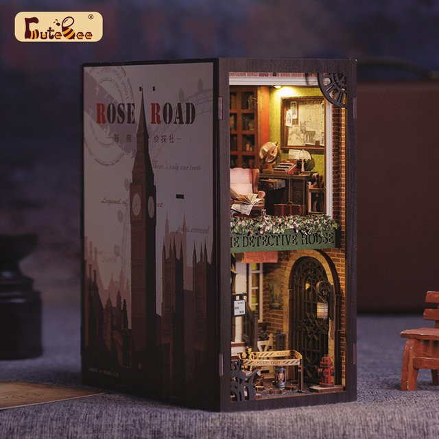 CuteBee Detective Style 3D Wooden Puzzle Miniature Dollhouse Book Nook - Bild 1