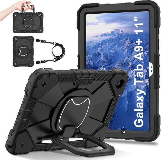 Stoßfeste Kinderhülle für Samsung Galaxy Tab A9 Plus 11 Zoll X210/X215, Robustes Tablet Cover mit Ständer in Schwarz - Bild 1