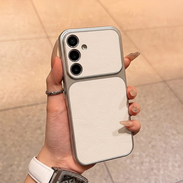 Luxuriöse Handyhülle mit Lychee-Textur für Samsung Galaxy A-Serie in Silber und Weiß - Bild 1