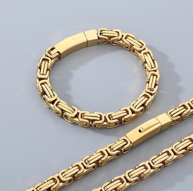 Byzantinisches Armband, Edelstahl, Gold, Herren, 22cm - Bild 1