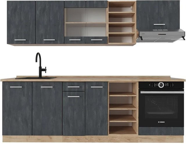 Vicco Küchenzeile R-Line in Schwarz Beton und Eiche, Breite: 240 cm - Bild 2