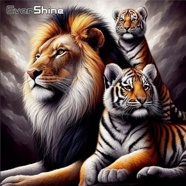 EverShine Diamant-Malerei Tiger und Löwe DIY Stickerei mit runden Diamanten in Multicolour, B/B/B: 20 x 20 x 20 cm - Bild 1