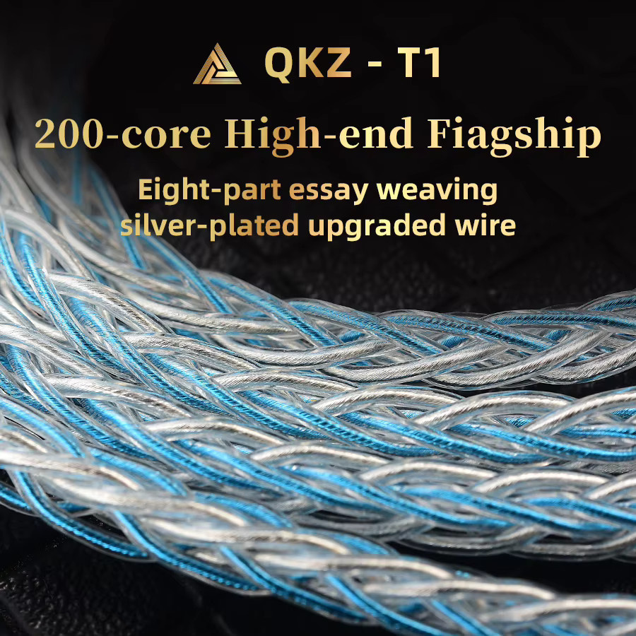 QKZ T1 Upgrade-Kabel 8-adrig versilbert mit 2-Pin 0,75mm und 3,5mm Klinke in Blau für HiFi IEM Kopfhörer - Bild 1