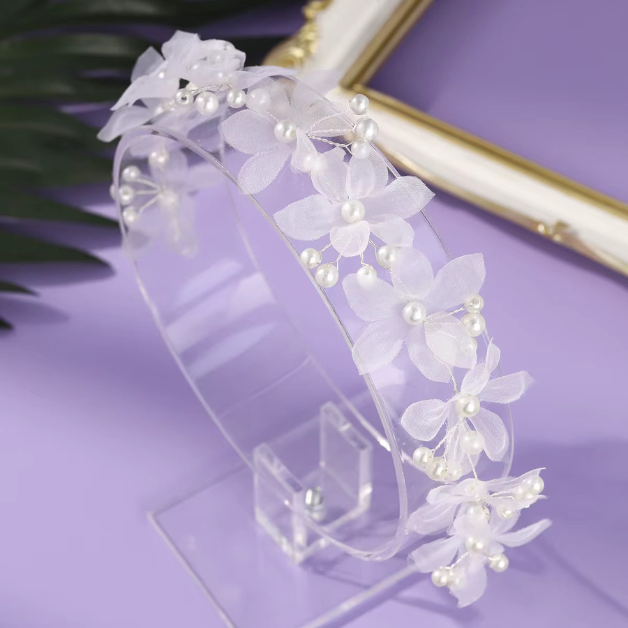 K-HOME Kopfschmuck, weißer Tüll, Blumen, Perlen, Damen - Bild 2