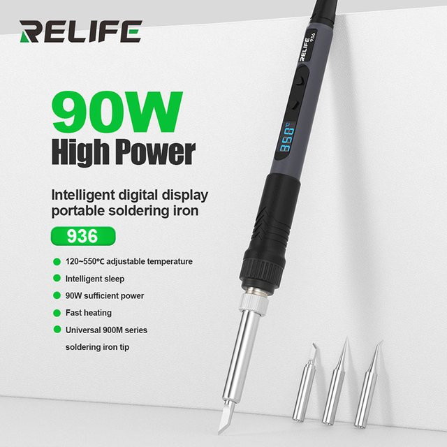 RELIFE 936 intelligenter tragbarer Lötkolben mit 90 W Digitalanzeige und 120 bis 550 ℃ in Schwarz - Bild 1