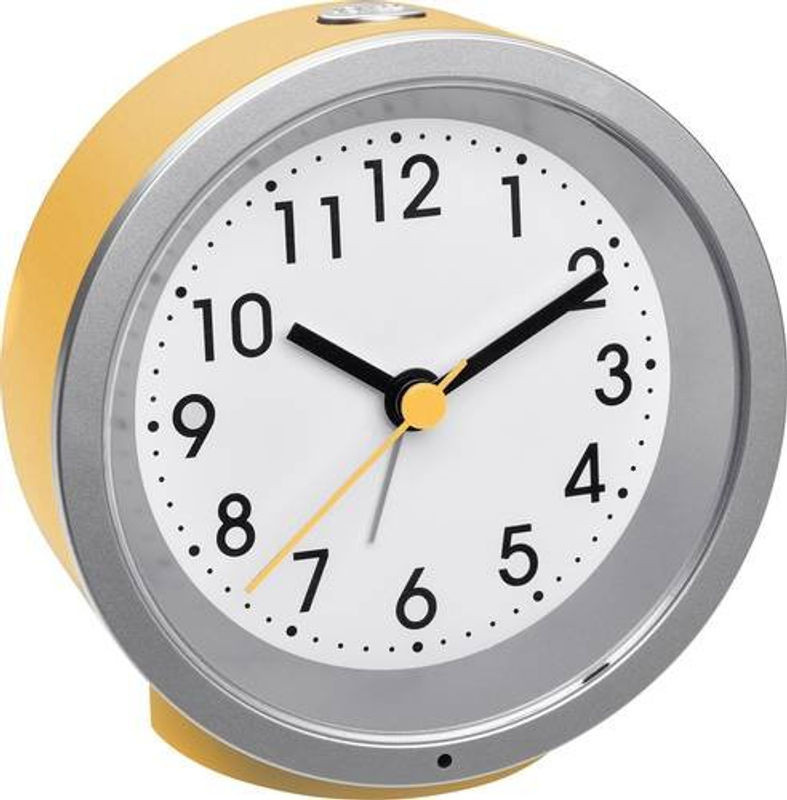 TFA Dostmann Analog Quarz Wecker Rund mit Beleuchtung und Snooze-Funktion in Gelb - Bild 1