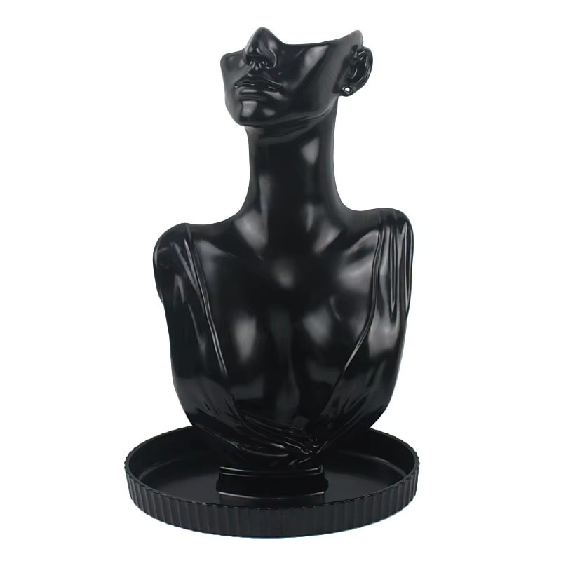Schmuck Display Stand Mannequin in Schwarz mit Tablett zur Präsentation von Halsketten, Anhängern und Ohrringen - Bild 3