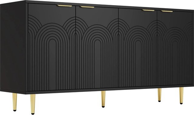 okwish Sideboard modern mit 4 Türen in Schwarz, B/H/T: 160 x 80 x 40 cm - Bild 1