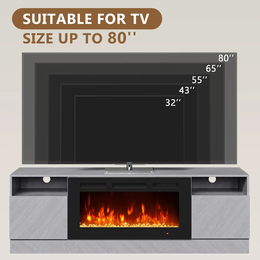 Mochen Moderner LED-TV-Schrank aus Holz mit integriertem elektrischem Kamin und Beleuchtung in Schwarz - Bild 4
