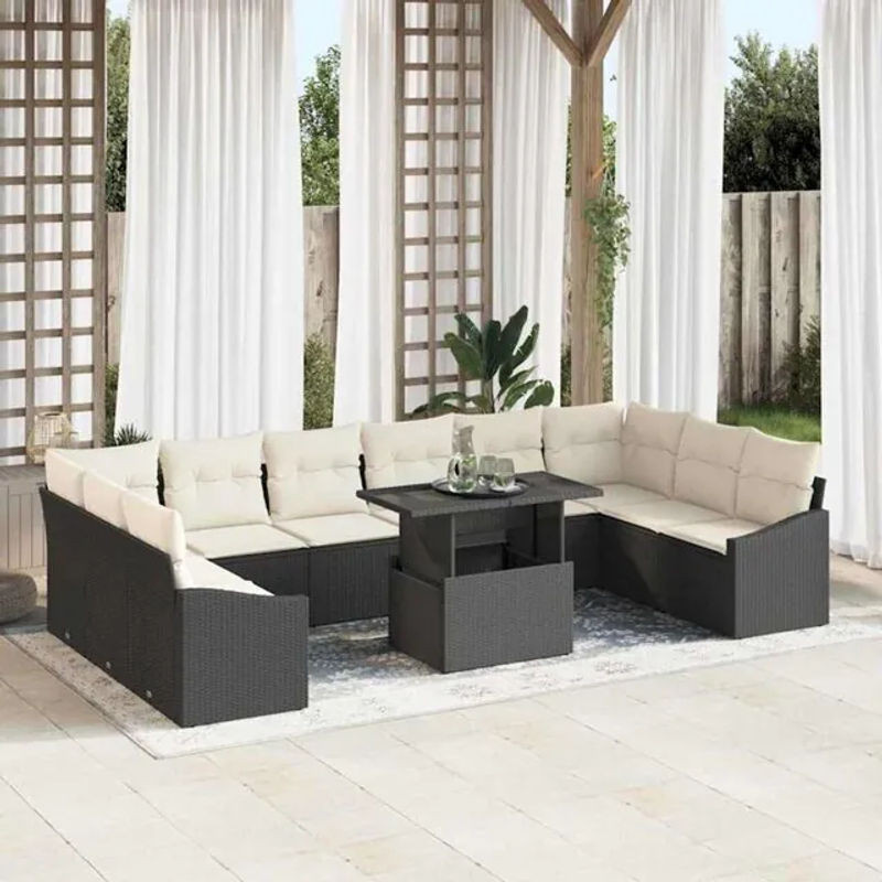 Vidaxl Garten-Sofa-Set aus Polyrattan mit 11 Teilen in Schwarz und Beige, B/T/H: 100 x 55 x 73 cm - Bild 1