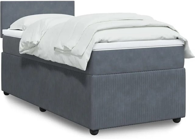 vidaXL Boxspringbett mit Matratze in Dunkelgrau und Weiß, Hybridbett aus Samt mit USB-Ladeport und Unterbettbeleuchtung, B/T: 100 x 200 cm - Bild 1