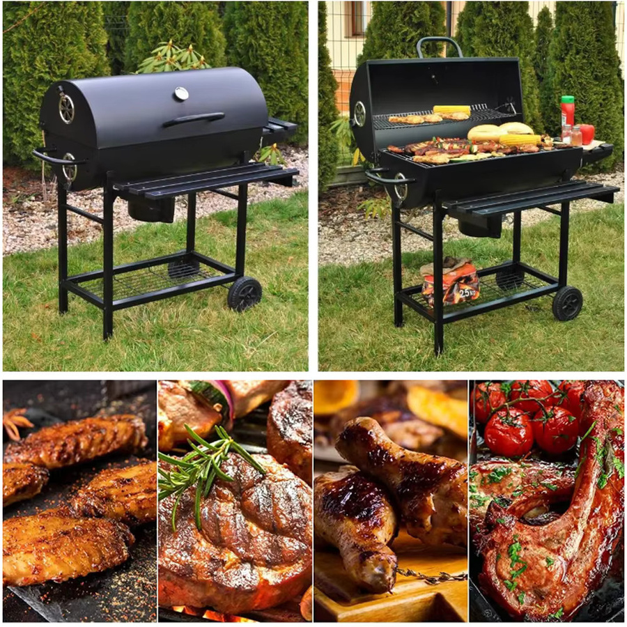 LONENESSL Holzkohlegrill mit Thermometer und Rädern in Schwarz für Camping und Picknick - Bild 3