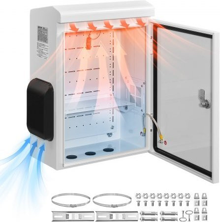 VEVOR IP65 Wasserdichter Elektrogehäuse Schaltkasten aus Edelstahl mit Thermostat und Lüfter, Weiß, B/T/H: 40 x 20 x 50 cm - Bild 1