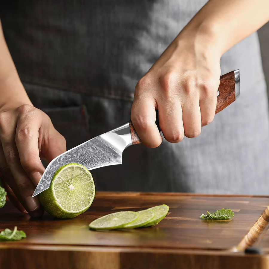 MOSTODOZO 3-Zoll-Schnabelmesser aus japanischem Damaststahl in Silber mit Holzgriff – Professionelles Schälmesser für Obst und die Kleinküche - Bild 4