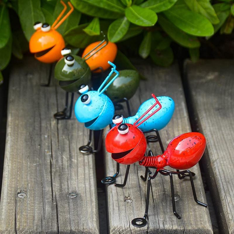 4er-Set Ameisen Wandkunst aus Metall als dekorative Insekt-Skulpturen für Garten und Wohnzimmer in Rot, Gelb, Blau und Grün - Bild 2