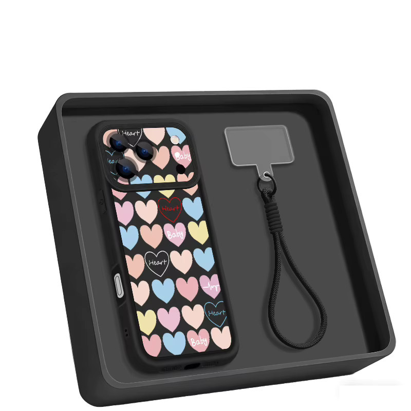 YISHANGOU Handyhülle mit buntem Herz-Print und Trageriemen für iPhone, stoßfeste weiche TPU-Hülle, mehrfarbig - Bild 4