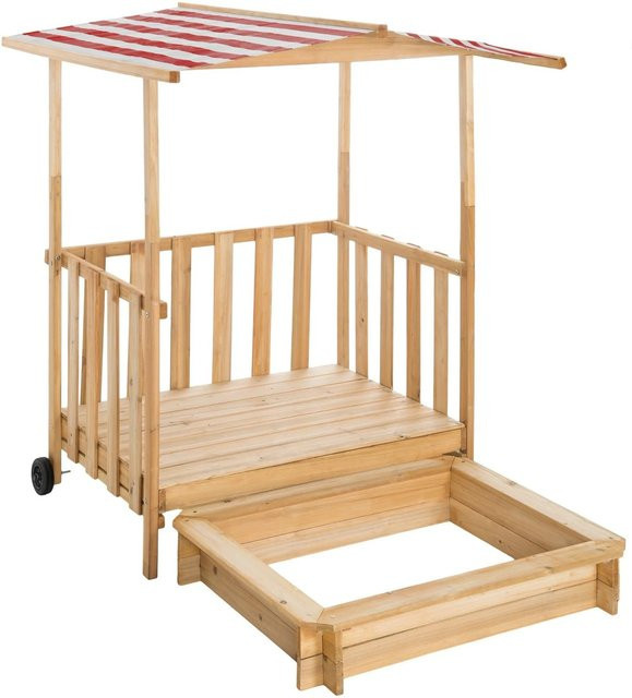 Tectake Sandkasten Gretchen aus Kiefer Massivholz mit Sitzflächen und Sonnendach in Rot, B/T/H: 105 x 105 x 137 cm - Bild 1