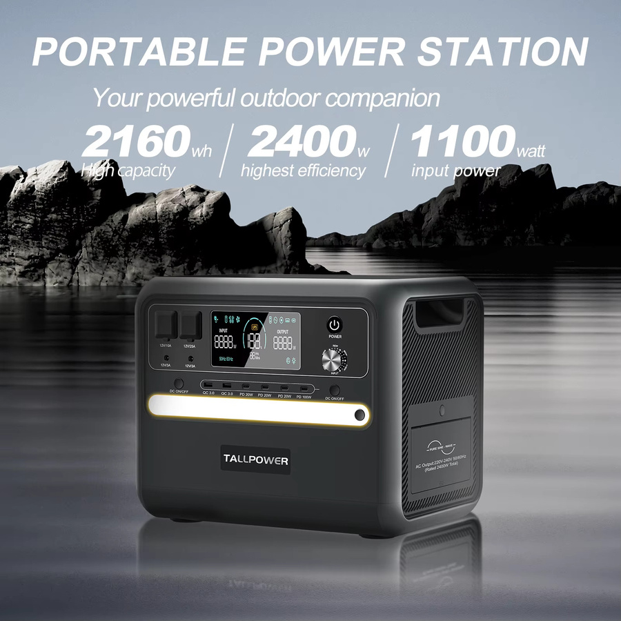 TALLPOWER V2400 Tragbare Powerstation in Schwarz mit 2160Wh LiFePo4 Akku, 2400W AC-Ausgang und USV-Funktion - Bild 3