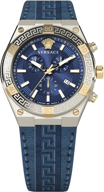 Versace Chronograph, Herrenuhr, Edelstahl, Leder, Blau, Quarz, 46mm, 5 ATM - Bild 1
