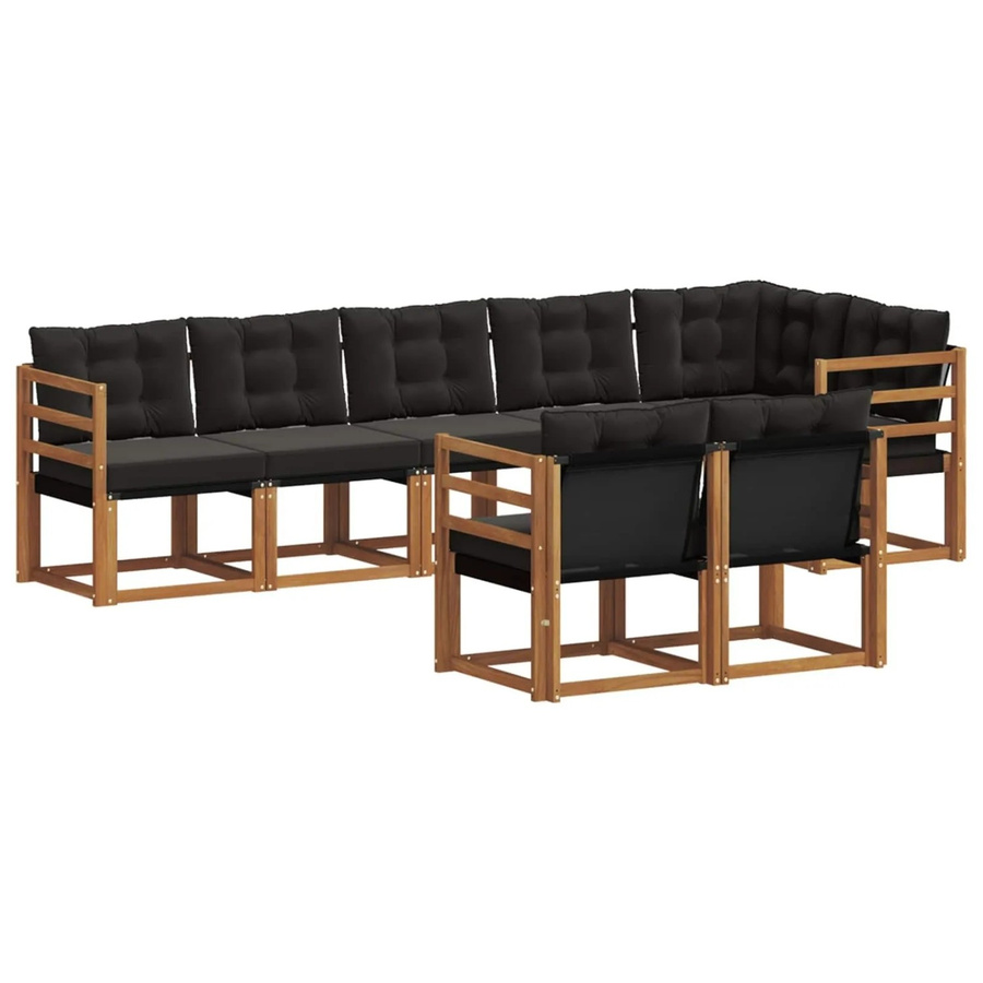 vidaXL Outdoor-Sofagarnitur L-Form aus Akazienholz mit Textilene und Kissen, 8-teilig, Schwarz und Natur - Bild 2
