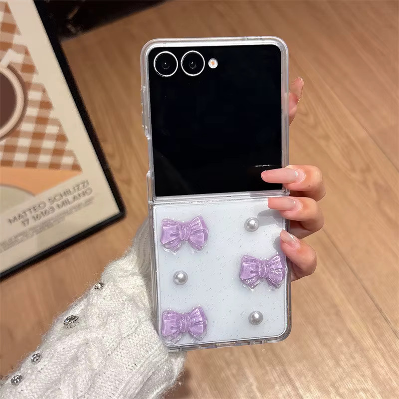 Luxuriöse 3D-Schleifenknoten-Perlen-Glitzer-Handyhülle mit Armband für Samsung Galaxy Z Flip7, Z Flip6, Z Flip5, Z Flip4, Z Flip3 und Z Flip7 FE, stoßfeste Schutzhülle - Bild 2