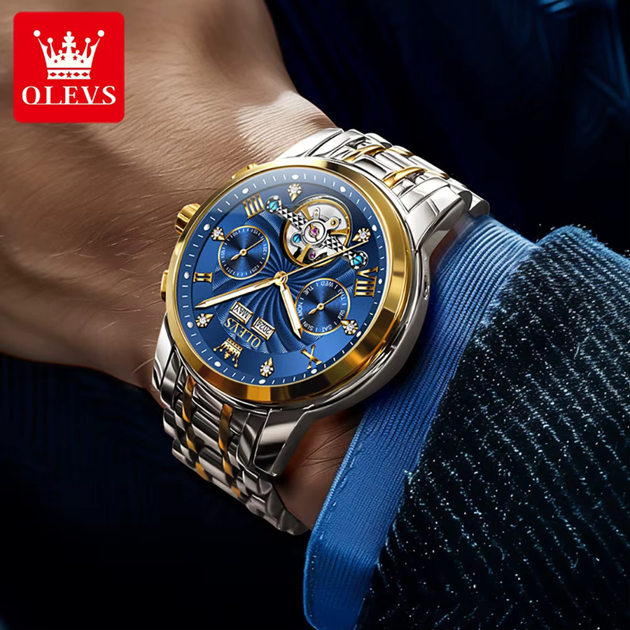OLEVS Armbanduhr Automatik, Edelstahl, Bicolor, Blau, Herren - Bild 3
