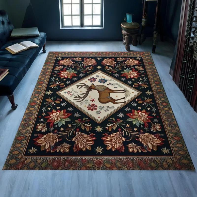 Weihnachts-Rentier-Teppich von Lodestar mit Rentier- und Weihnachtsstern-Motiv, waschbarer Flannel-Teppich in Multicolour, B/B: 60 x 90 cm - Bild 3