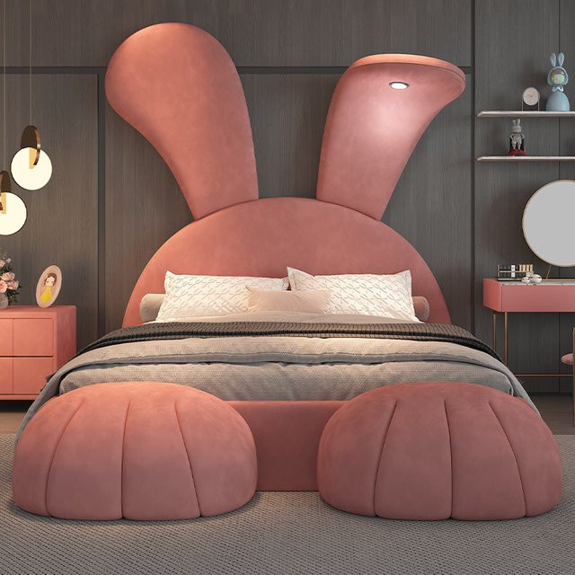 DUTRIEUX Polsterbett mit Holzrahmen in Pink für Schlafzimmer und Kinderzimmer - Bild 1
