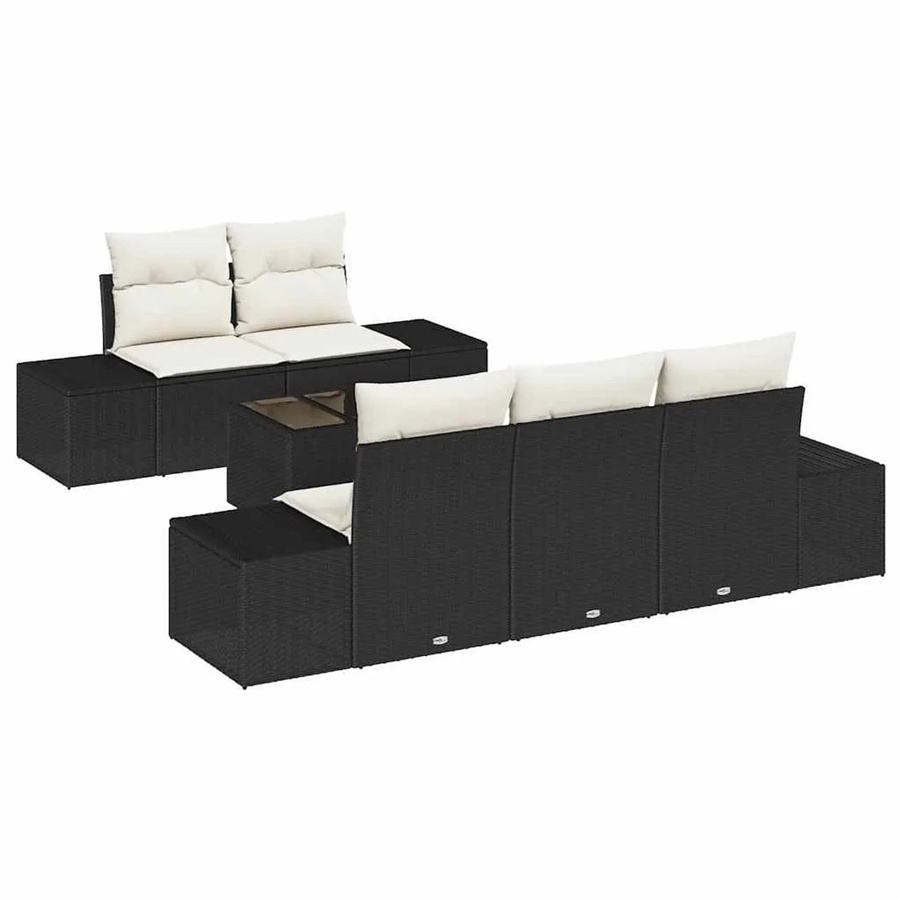 vidaXL Garten-Sofa-Set 6-teilig aus Polyrattan in Schwarz mit Polstern und Tisch im L-Shape Design - Bild 2