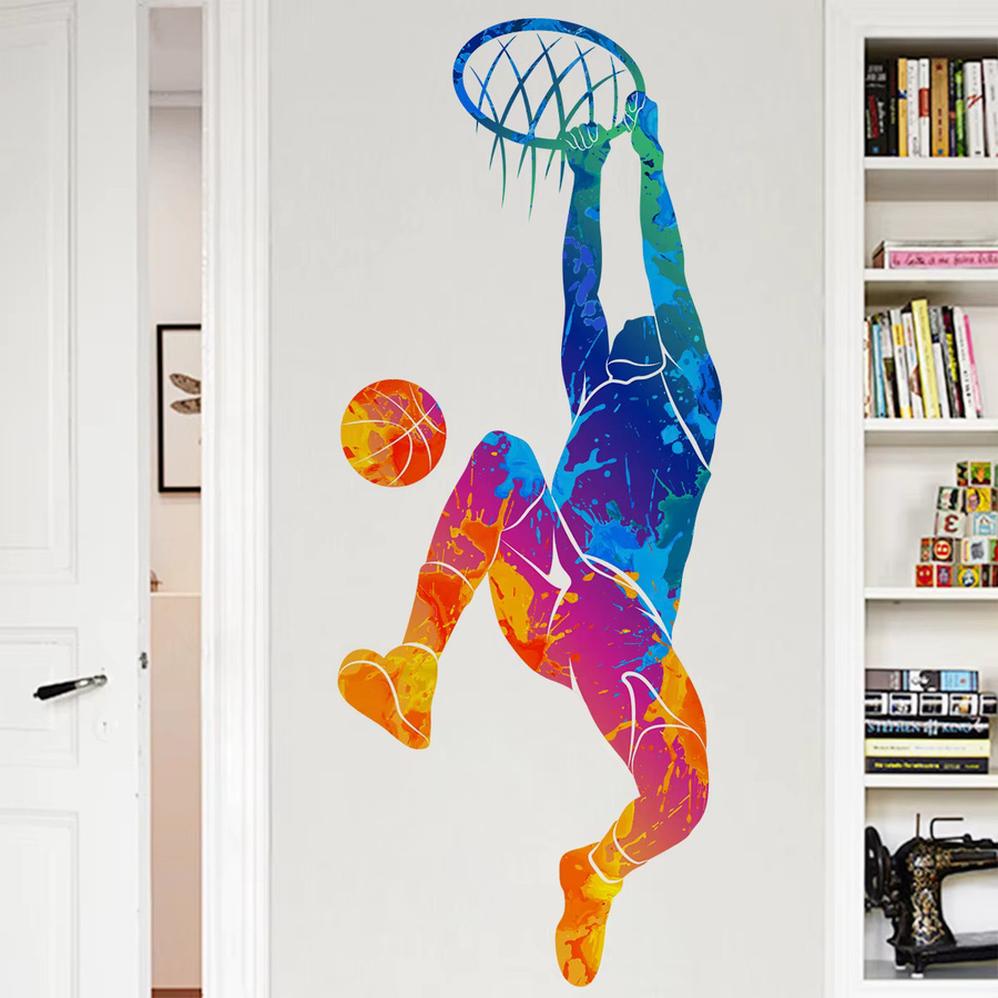 BRUP Basketball Wandaufkleber in Aquarell-Graffiti-Optik mit Slam Dunk-Muster für dein Jungenzimmer, Multicolor, PVC - Bild 2