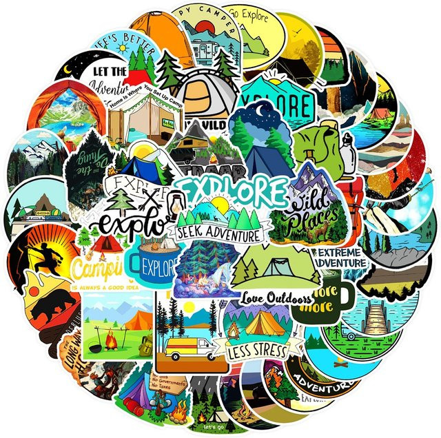 50 Stück Wasserdichte Outdoor Abenteuer Camping Graffiti Aufkleber in Multicolour für Helm und Fahrrad von BulingBulingStickers Shop - Bild 1